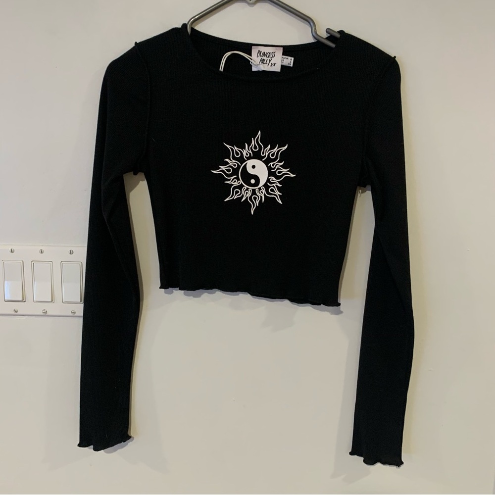 New Princess Polly Black Crop Shirt Sun Women’s 4 Shirt Long Sleeve